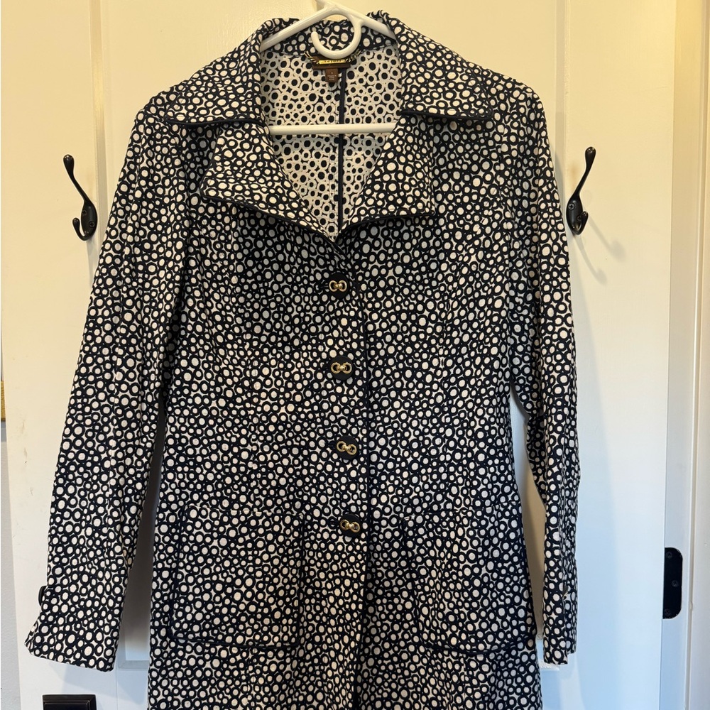 Tesori Tailored Jacket Blazer Navy Ivory Geometric Size Small
